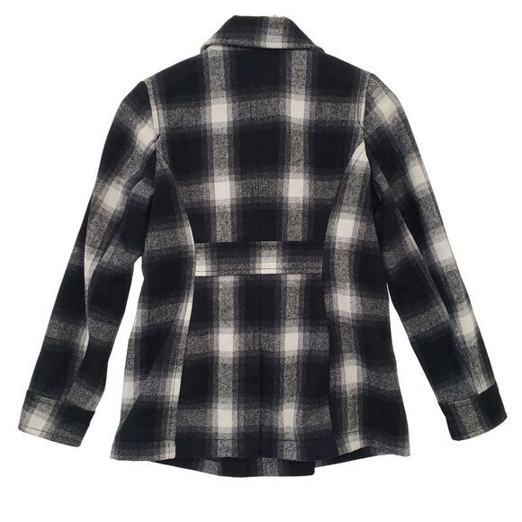 Old Navy XS Plaid Wool Blend Peacoat Black White Check Preppy Winter Warm Casual - Picture 3 of 7